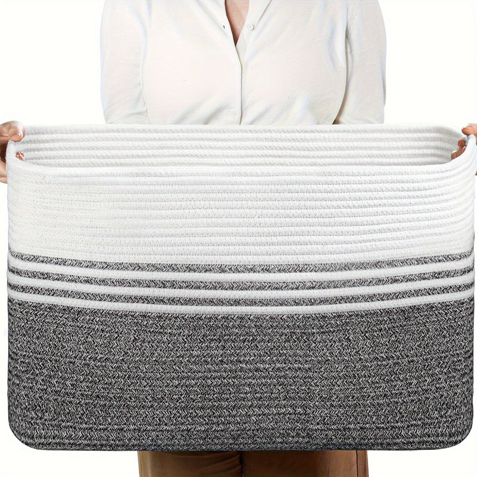 Sowyem Large Blanket Basket, Woven Basket For Storage Rectangle Dirty Clothes Basket For Laundry