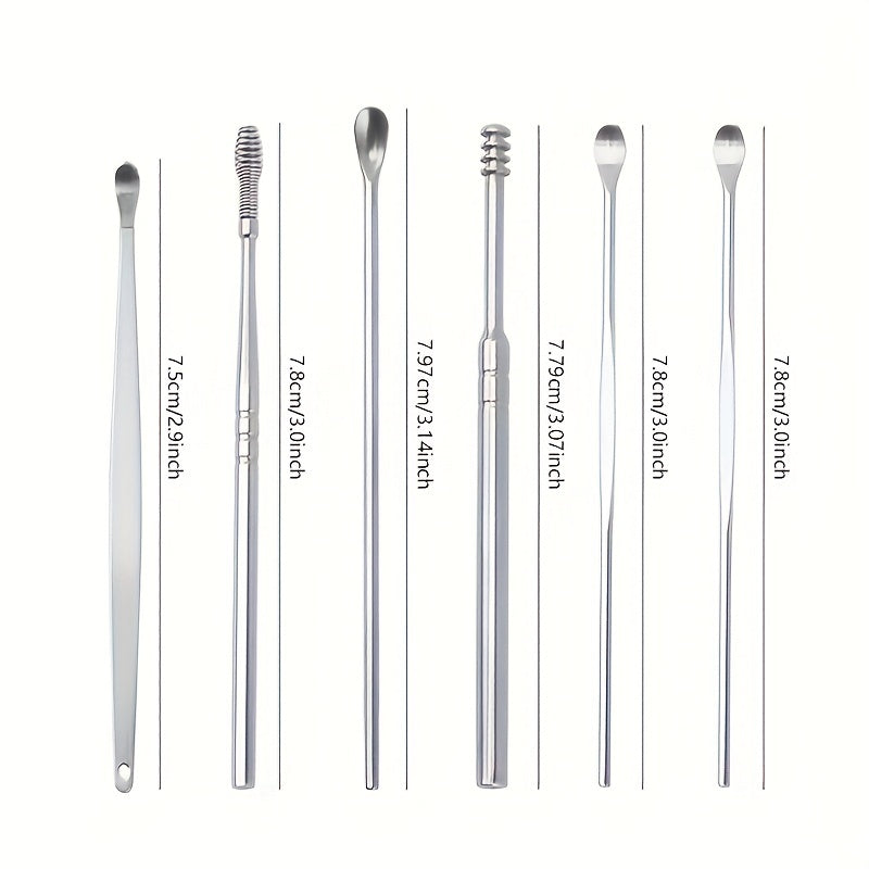 6pcs Spiral Spring Ear Cleaning Kit with Soft & Sturdy Ear Spoon & Probe Tools - Portable Manual Ear Wax Remover Set for Safe Ear Hygiene Care, Travel-Friendly Earwax Removal Tools (No Batteries/Electricity)