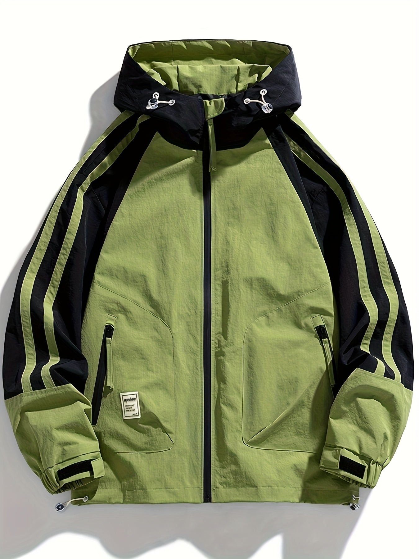 Plus Size Men's Elegant Contrast Color Hooded Jacket For Spring/autumn, Oversized Loose Fit Jacket For Sports/outdoor, Men's Clothing