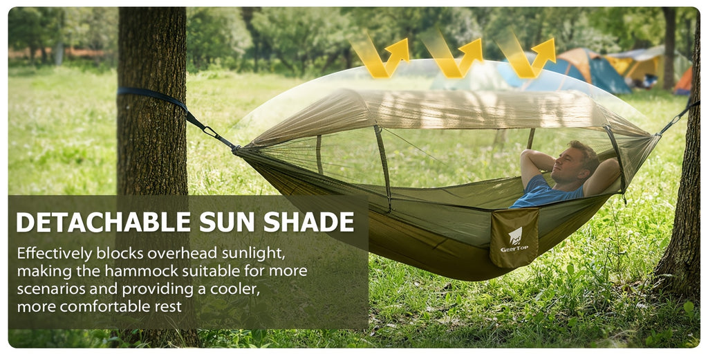 [3-in-1 Hammock] GEERTOP 3-in-1 Outdoor Hammock | Double Sleep Rest Camping Hammock with Mosquito Net Sun Shelter for Backpacking Travel Garden Park