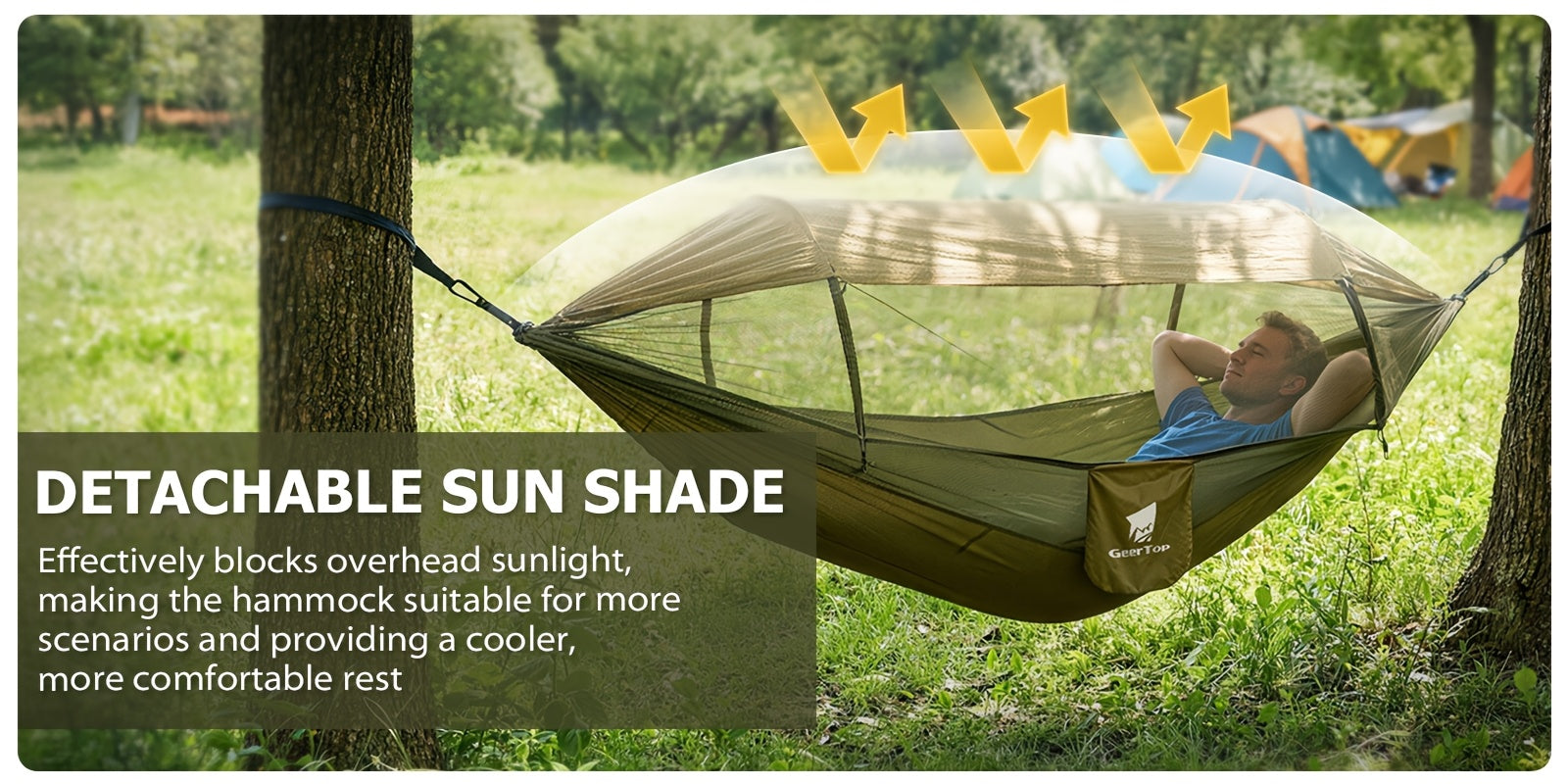 [3-in-1 Hammock] GEERTOP 3-in-1 Outdoor Hammock | Double Sleep Rest Camping Hammock with Mosquito Net Sun Shelter for Backpacking Travel Garden Park