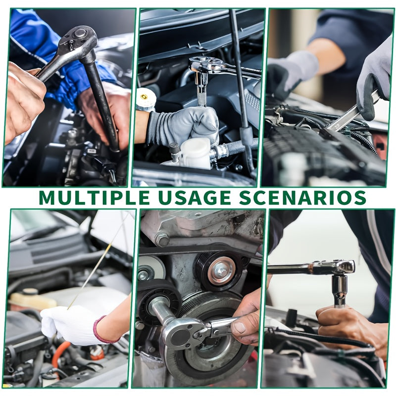 A Collection of 53 Mechanical Tool Kits, Including 1/2" And 1/4" Drive Depth And Standard Sockets, Ergonomic Handles, Ratchet Wrenches,