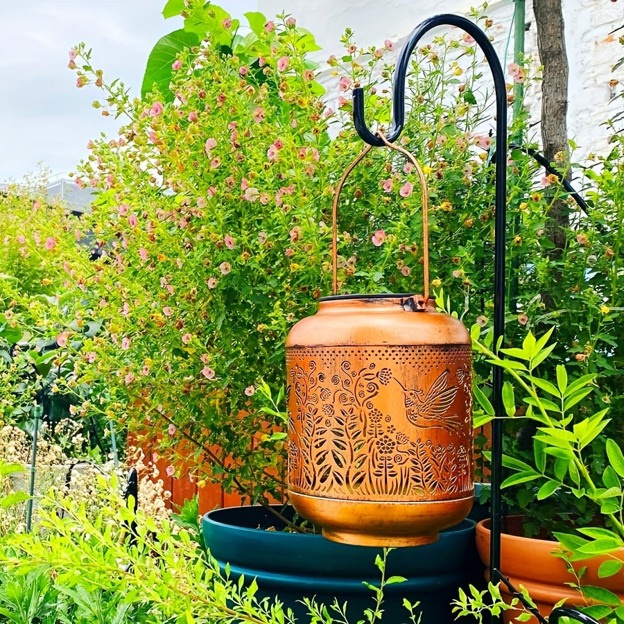 Charming Hummingbird Solar Lantern - Outdoor LED Light, Metal Bird Decor for Garden, Patio, Lawn & Pathway