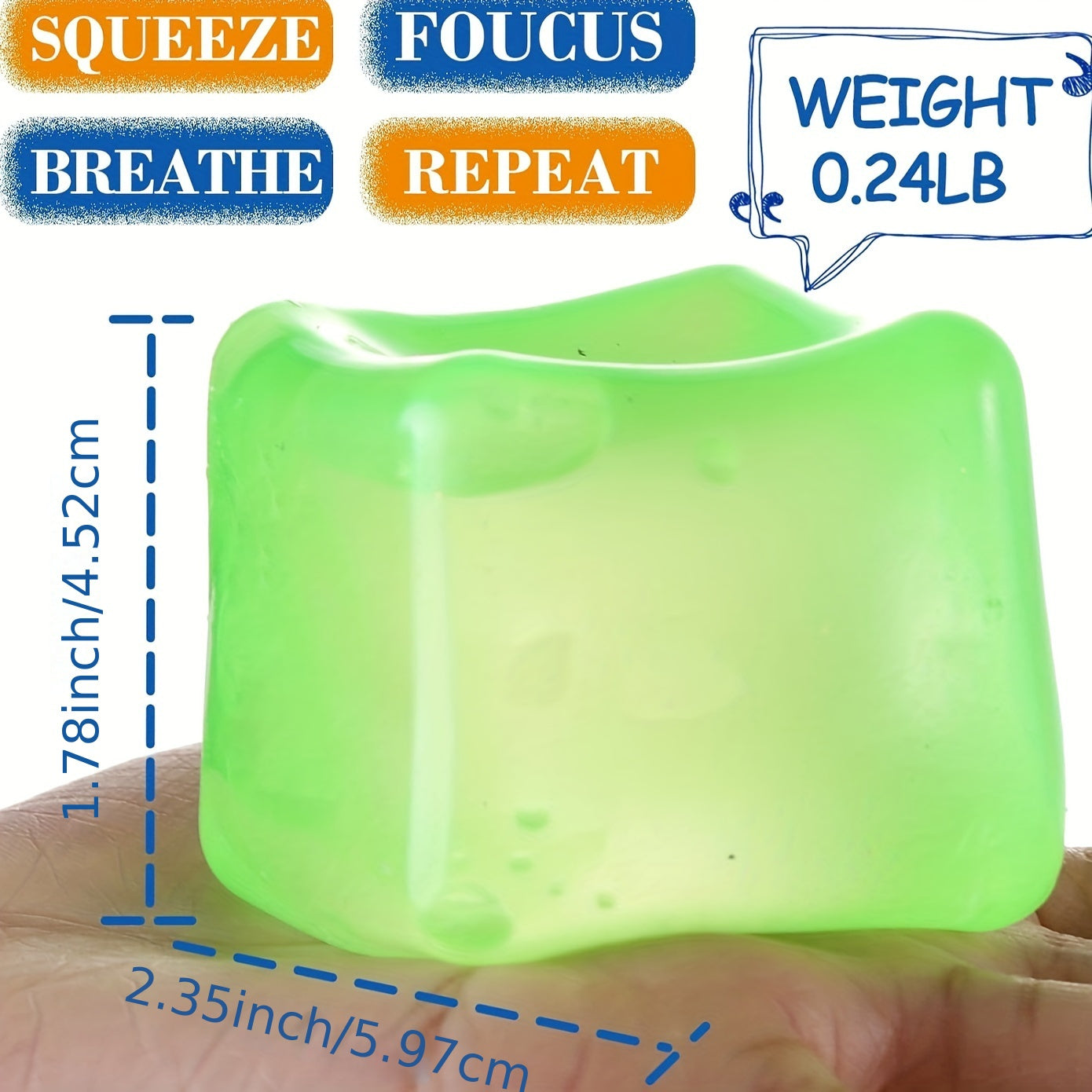 3 Pack Stress Squishy Cube - Sensory Fidget Toy For Adults And Kids, Anxiety Relief Toys With Filling In Pink Blue Green, Squishy Ice Funny Fidget Stress Balls Calming Toys For Autism & ADHD Children