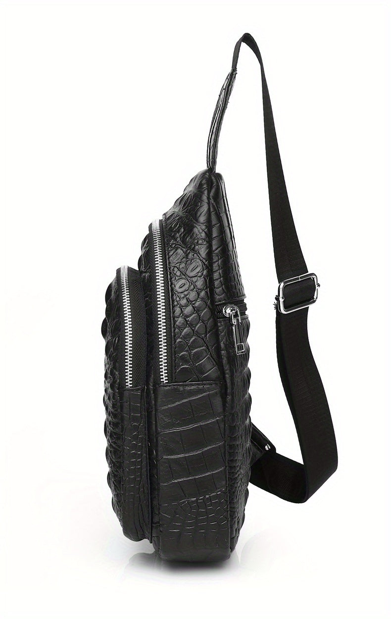 SCHLATUM Men and Women's Genuine Leather Crocodile Pattern Crossbody Bag - Large Capacity, Multifunctional for Travel, Sports & Camping