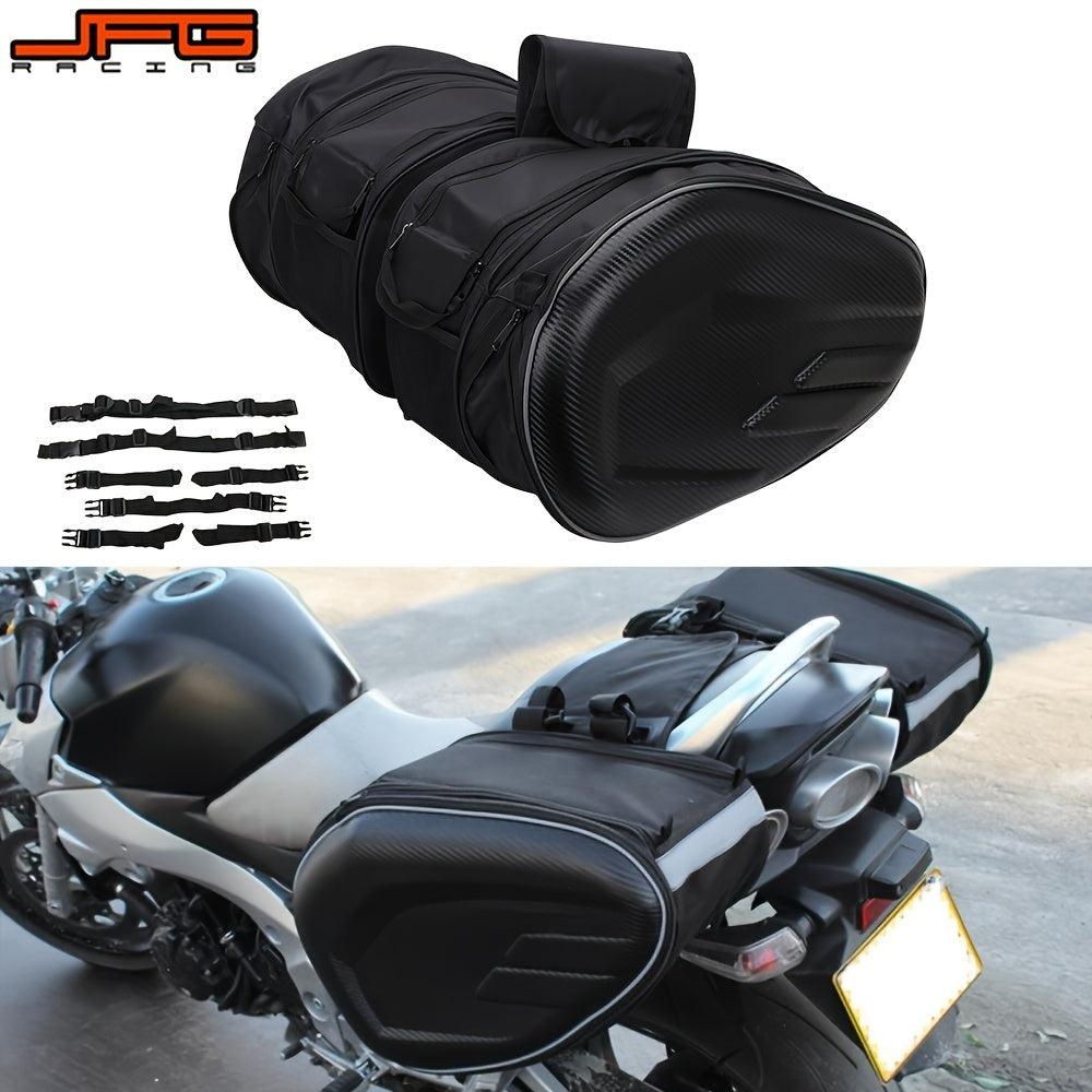 JFG RACING Motorcycle Saddlebags - 9.51gal-15.32gal Expandable, Adjustable Strap, Durable EVA Material, Black - Fits Davidson, for SUZUKI, Yamaha, Kawasaki