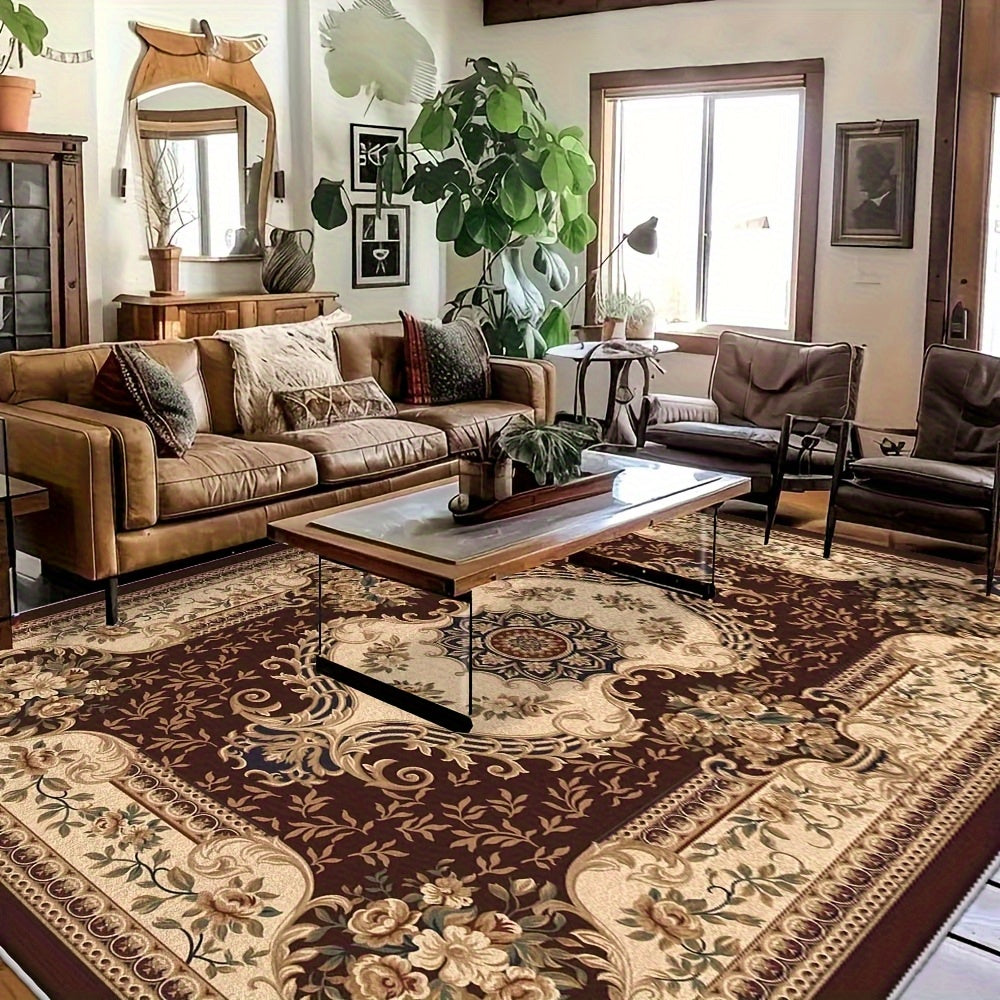 Luxury Velvet Area Mat, 850g/sqm Machine-Washable Geometric Pattern Mat, Lightweight Durable Indoor Mat for Living Room, Bedroom, Study, Modern Minimalist Design with Brown/Beige/Blue/Red/Black/White, Rugs for Living Room, Be