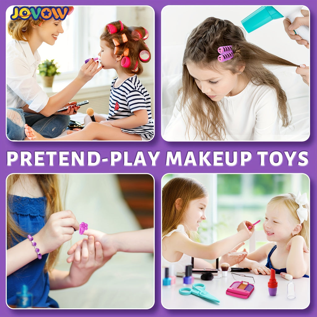 Jovow, Children's Dressing Table Set, 2-in-1 Dressing Table Luggage Trolley Box, Girl Pretending Makeup Toys, Princess Games, Lights And Music, Simulated Hair Dryer Lipstick, Halloween Christmas Gifts