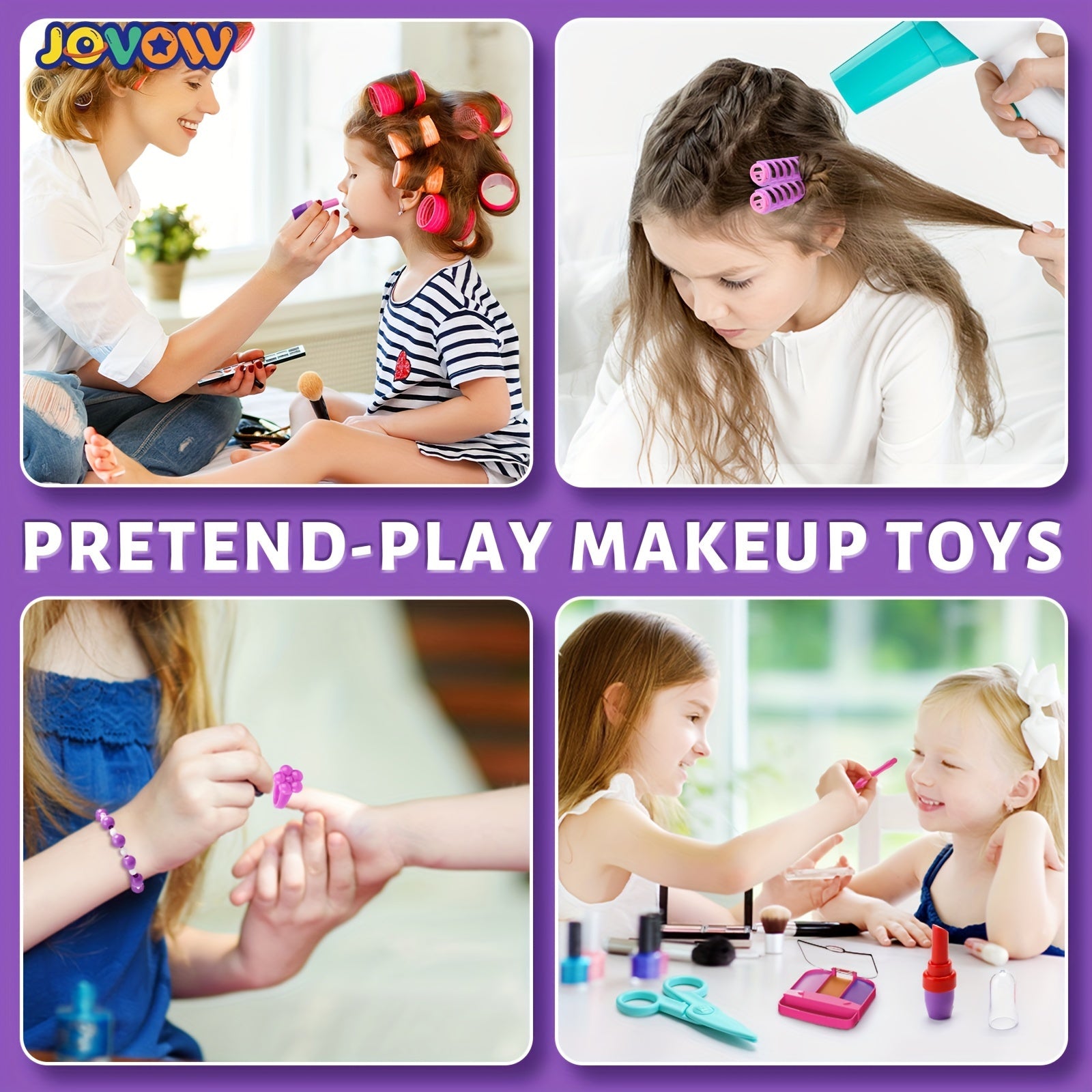 Jovow, Children's Dressing Table Set, 2-in-1 Dressing Table Luggage Trolley Box, Girl Pretending Makeup Toys, Princess Games, Lights And Music, Simulated Hair Dryer Lipstick, Halloween Christmas Gifts