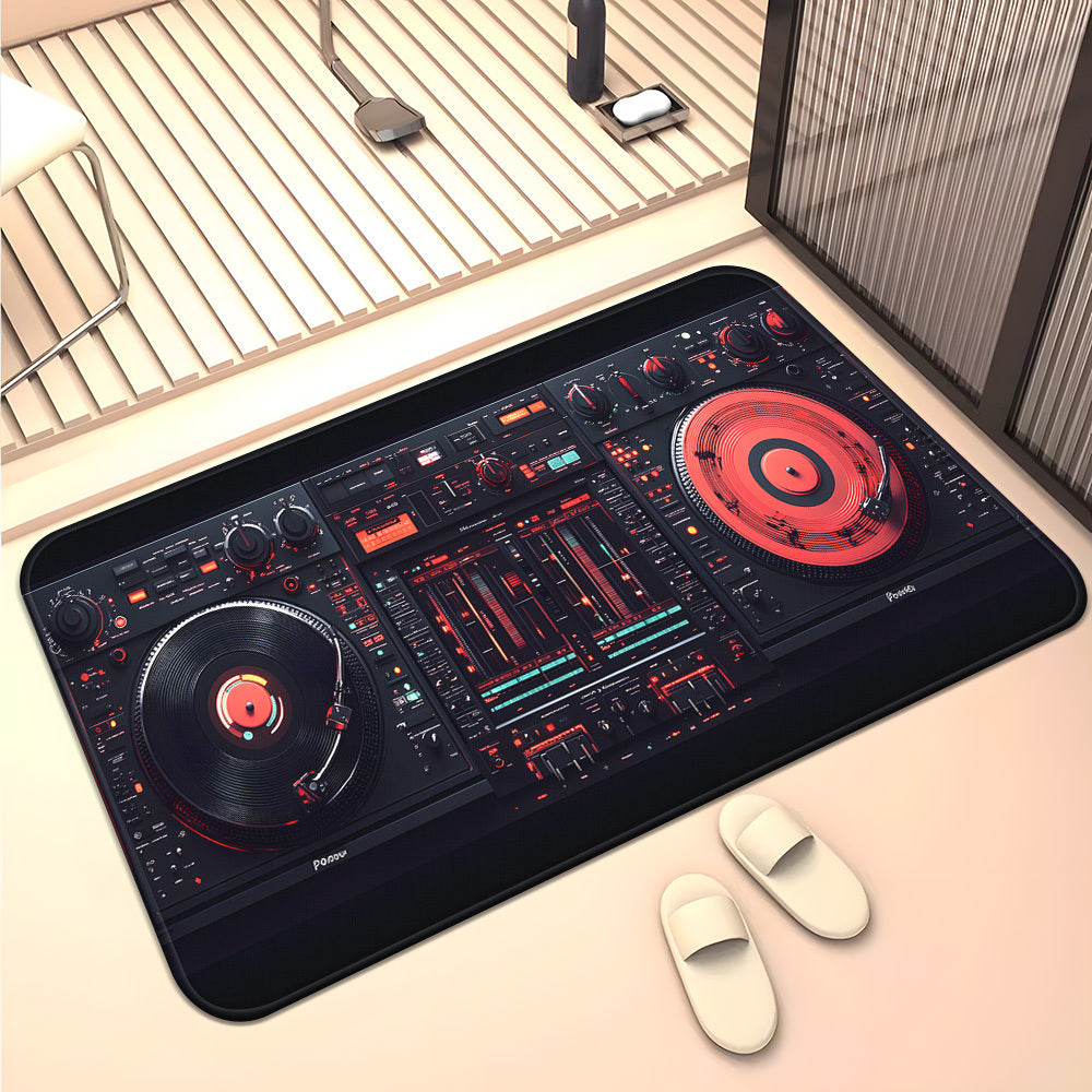 1pc DJ Mixer Equipment Pattern Door Mat - 700gsm Heavy-Duty Non-Slip Microfiber Absorbent Machine Washable Polyester Mat with DJ Mixing Board Design, Rectangle Shape For Bathroom, Bedroom, Living Room, Camping & Picnic Rugs,