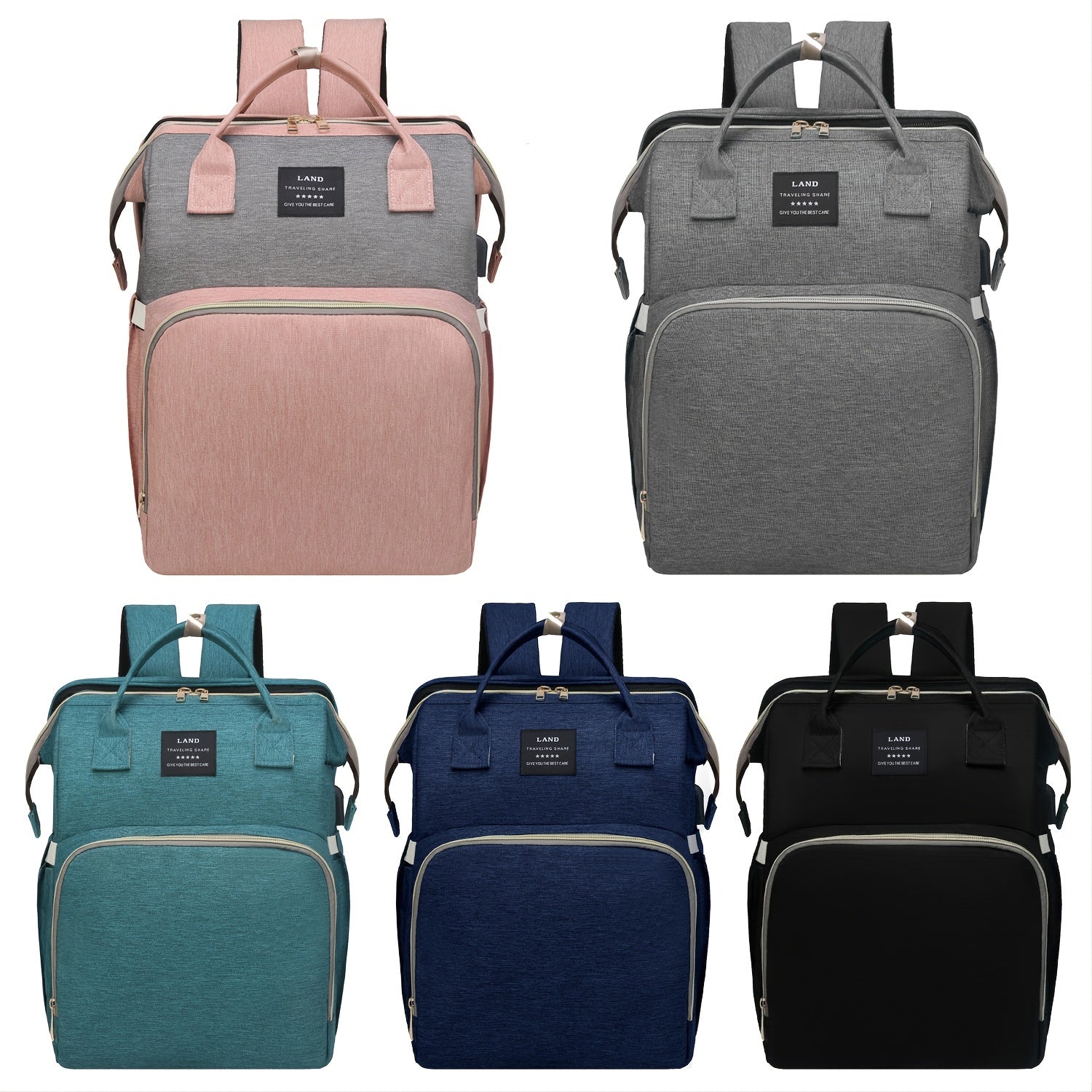 Lamroro Moire Diaper Bag Backpack, Large Capacity, Travel Backpack with Changing Station