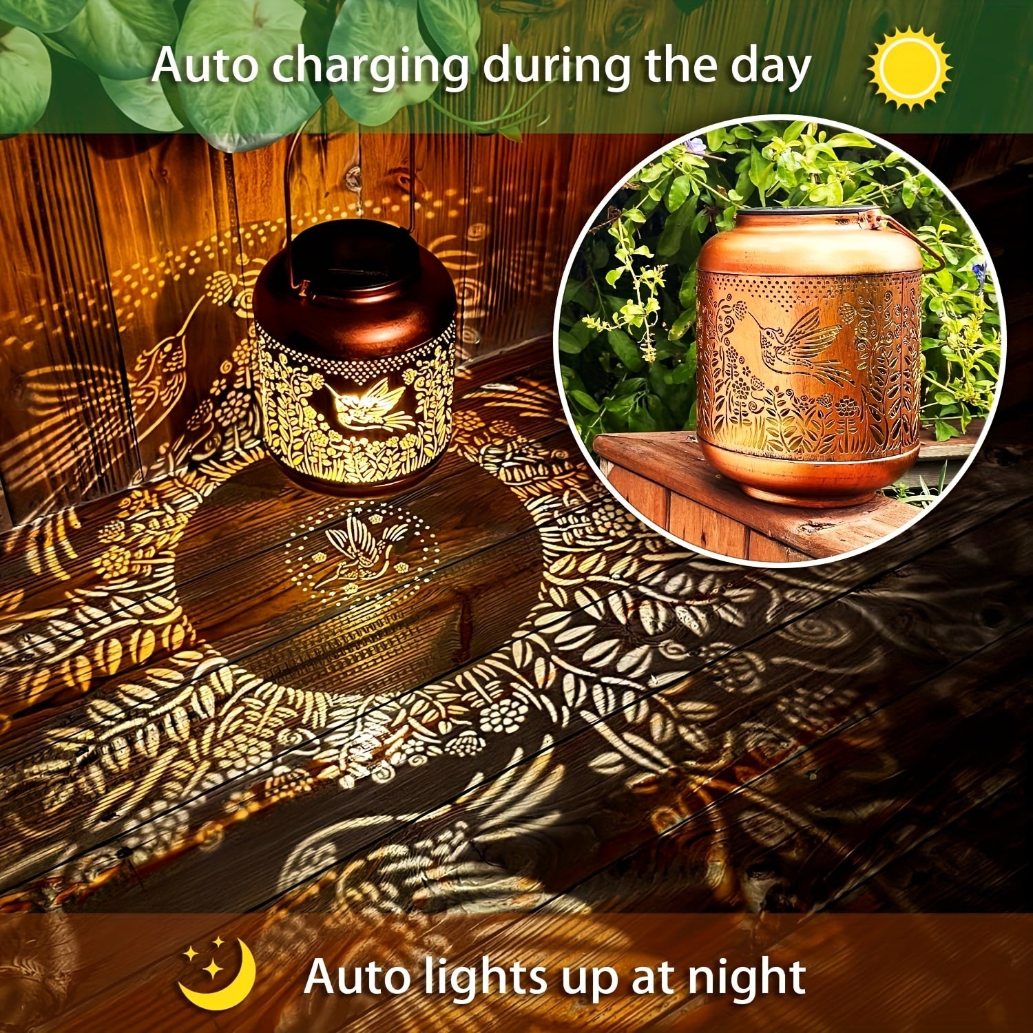 Charming Hummingbird Solar Lantern - Outdoor LED Light, Metal Bird Decor for Garden, Patio, Lawn & Pathway