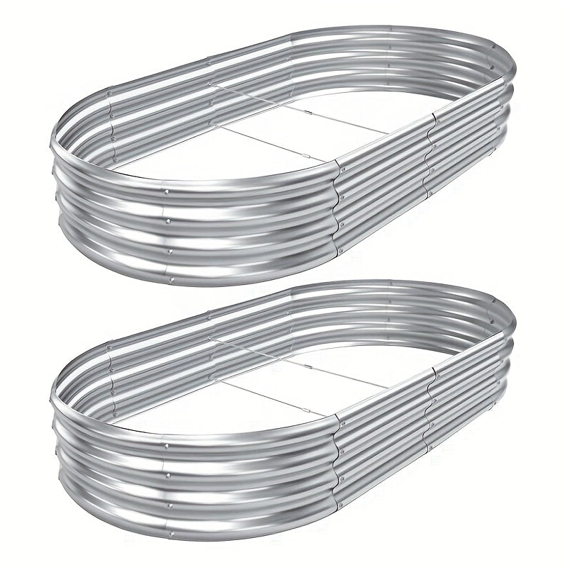 2pack Galvanized Raised Garden Bed Kit, Galvanized Planter Garden Boxes Outdoor, Oval Large Metal For Vegetables