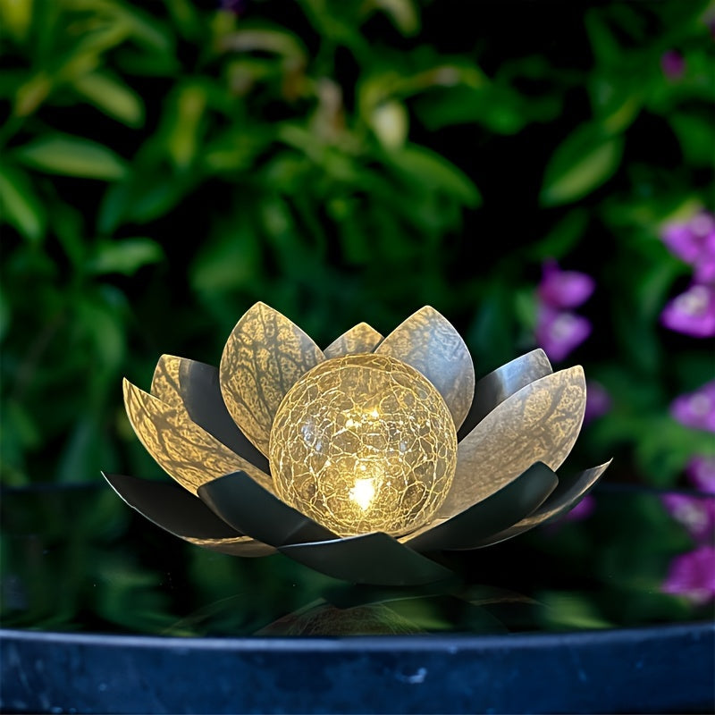 1pc Solar Lotus Flower Table Light with Glass Crack Ball - Waterproof LED Garden Decor Lamp for Ground Yard Patio Walkway Landscape - Perfect Holiday and Gardening Gift for Men and Women