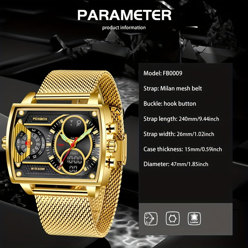 LIGE Men Watch FOXBOX Fashion Square Watch Sports Double Display Watch, Ideal Choice For Gifts