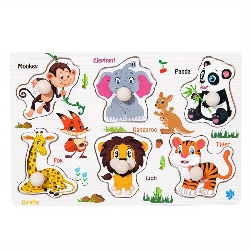 Wooden Embedded Hand Scratching Board, Early Education Animal Cognitive Puzzle, Transportation Tool, Cartoon Toddler Baby Educational Toys Christmas Halloween Thanksgiving gifts