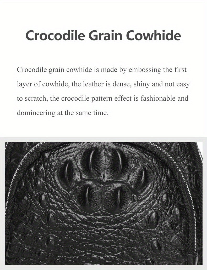 SCHLATUM Men and Women's Genuine Leather Crocodile Pattern Crossbody Bag - Large Capacity, Multifunctional for Travel, Sports & Camping
