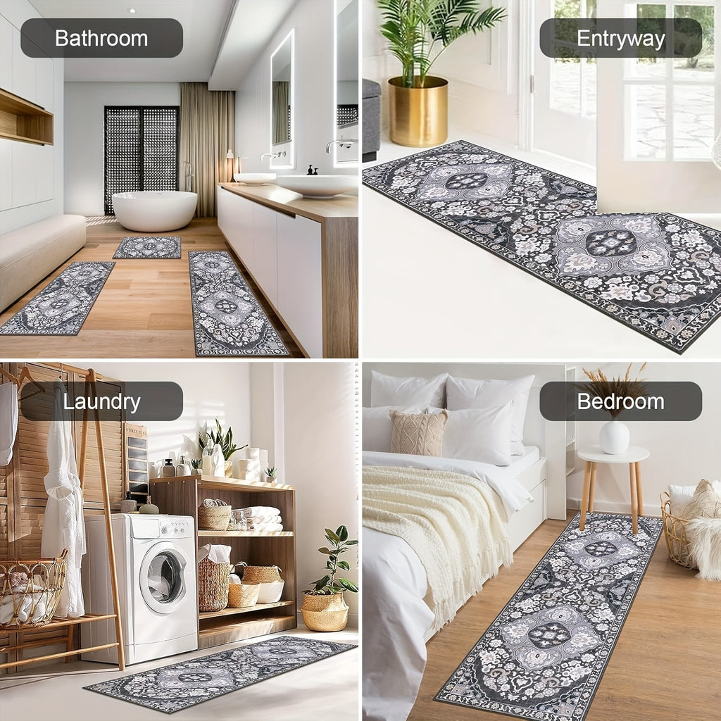 Farmhouse Kitchen Rugs Sets Of 3 Non Slip Washable Boho Kitchen Rugs And Mats for Floor Kitchen Runner Mat Floor Mat for Kitchen, Laundry, Hallways