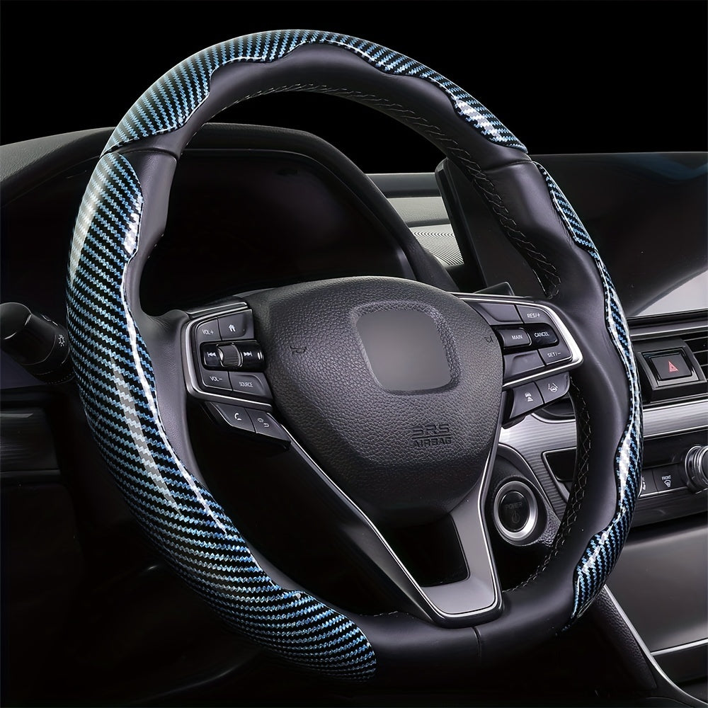 3Pcs Universal Carbon Fiber Style Steering Wheel Covers, High-Grip ABS Resin, Snap-On Design, No Inner Circle - Sleek Automotive Steering Wheel Protection