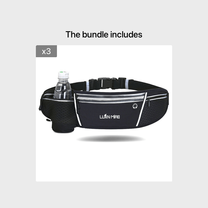 Luan Miao Sports Waist Pack - Black & White, Waterproof Polyester, Adjustable Strap