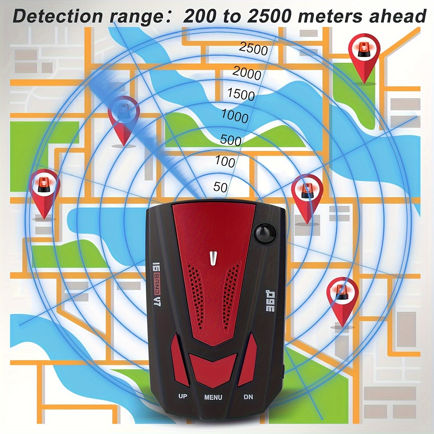 16-Band Advanced Automotive GPS Detector - 360 ° Anti-GPS Camera LiDAR Detector with Voice Alarm, Real-Time Threat Alert, and Enhanced Safety Features for Safe Driving