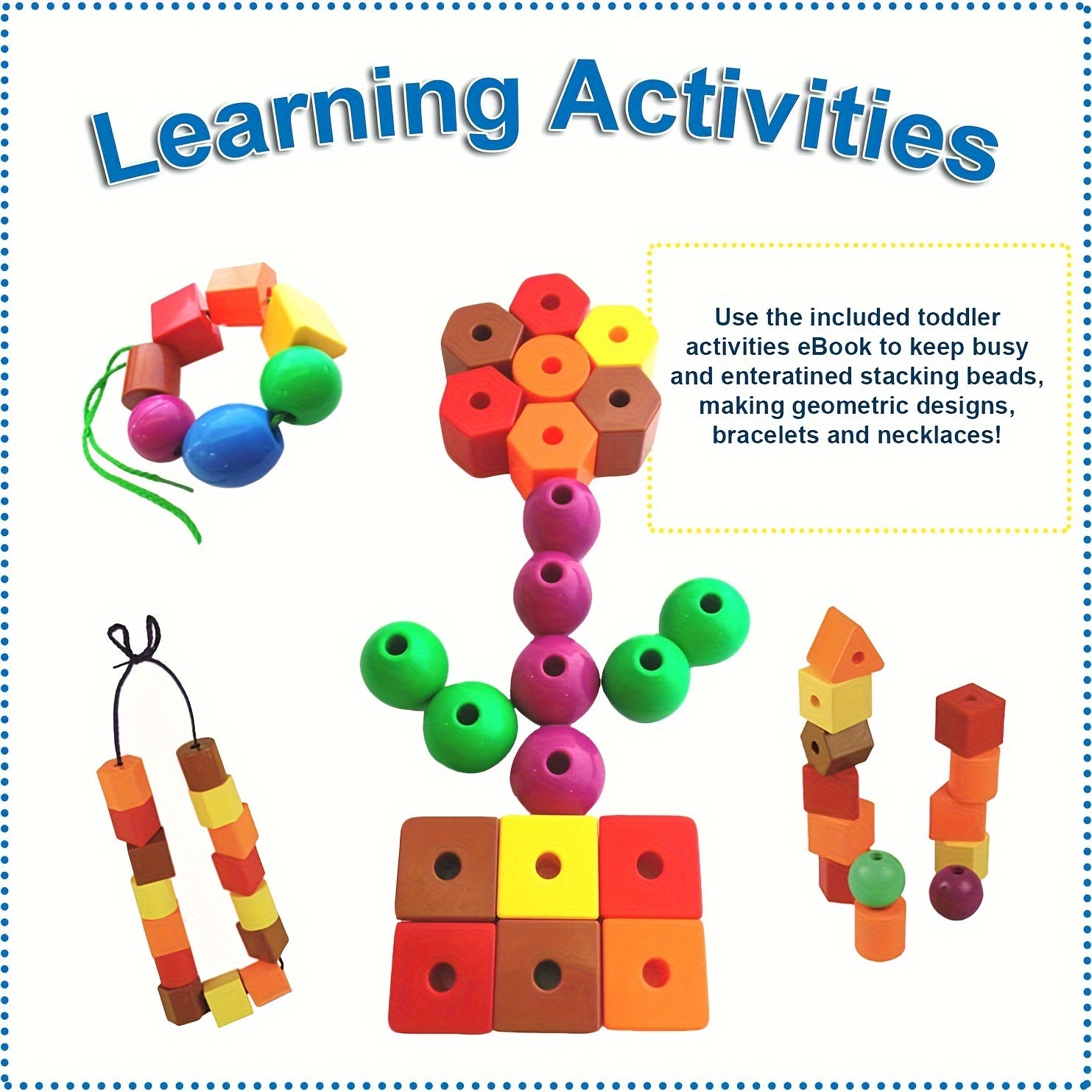 80pcs Lacing Beads for Toddlers Color and Shape Sorter Toys Occupational Relax for Preschool Includes String & Bag