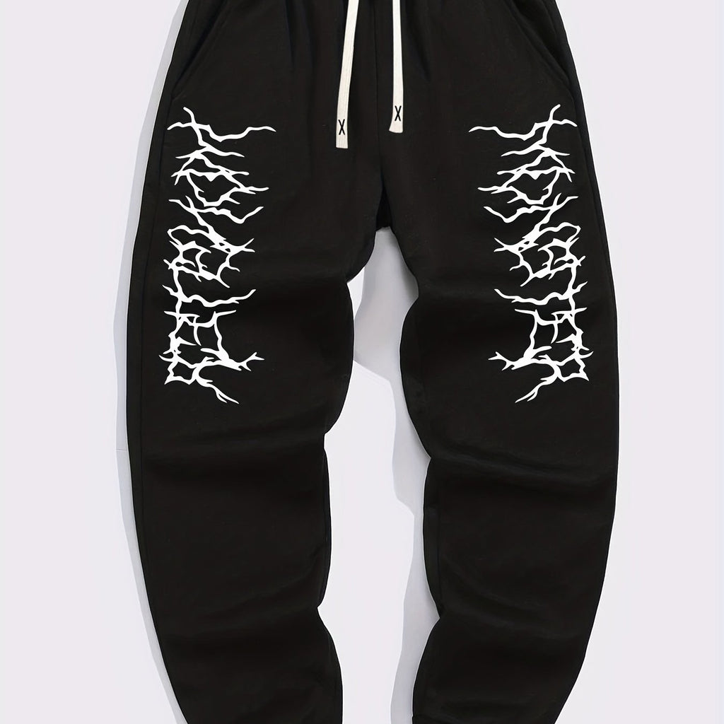 Loose Fit Printed Joggers, Men's Casual Stretch Waist Drawstring Sports Pants Sweatpants
