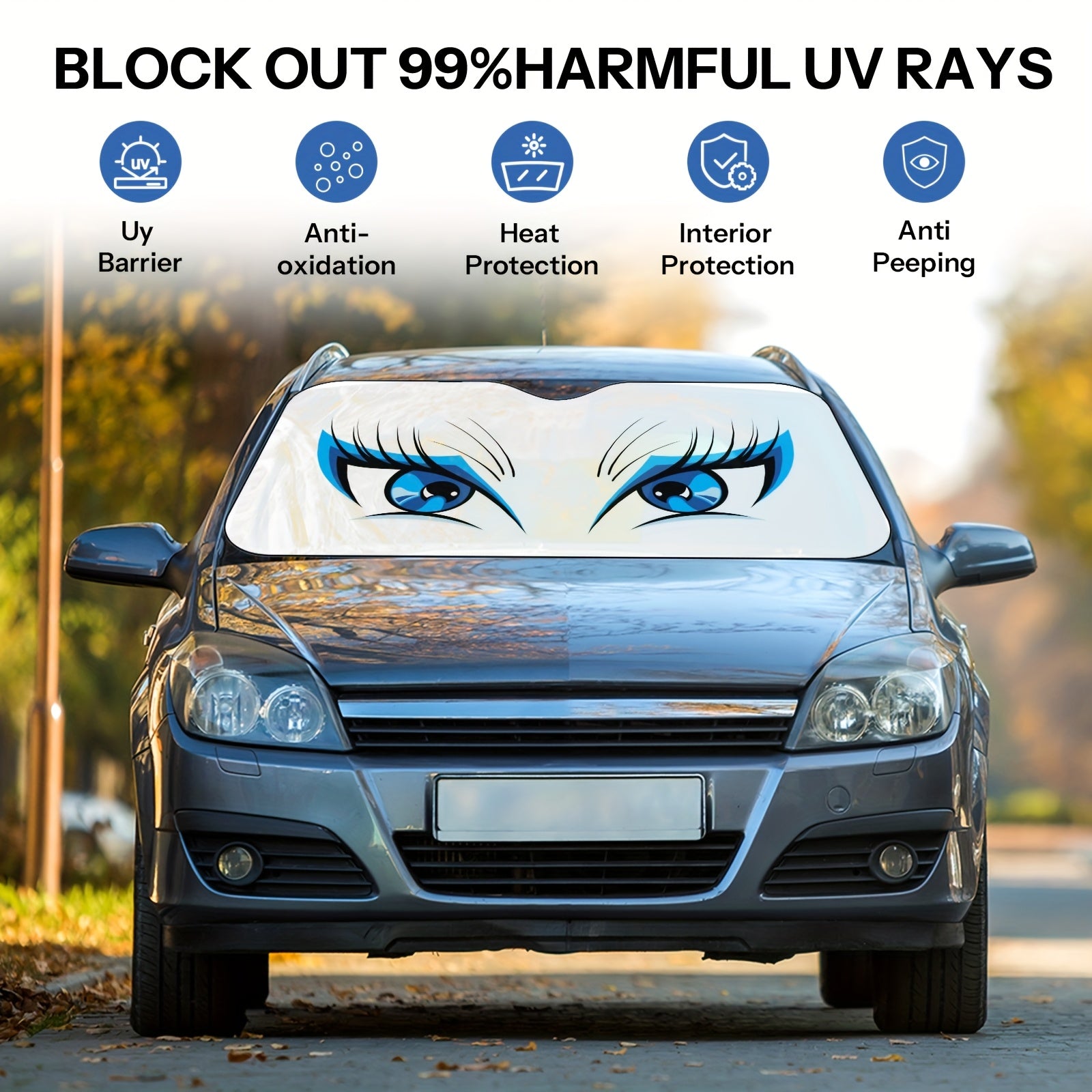 Sun Protection, 1pc Eye-Pattern Windshield Sunshade for Car, Foldable, Easy to Install, Universal, UV Protection And Heat Dissipation, Automotive-Interior Accessories