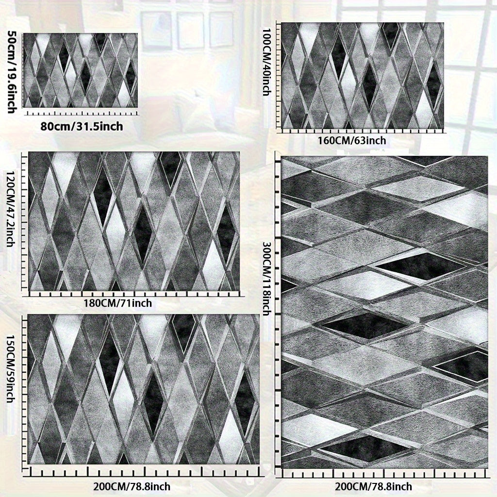 Modern Geometric Diamond Pattern Mat, Soft Non-Slip Machine Washable, Perfect for Bedroom Living Room Office and Game Room Decor, Ideal for Christmas Halloween Easter Thanksgiving and More, in Silvery Gray and Black, Rugs for