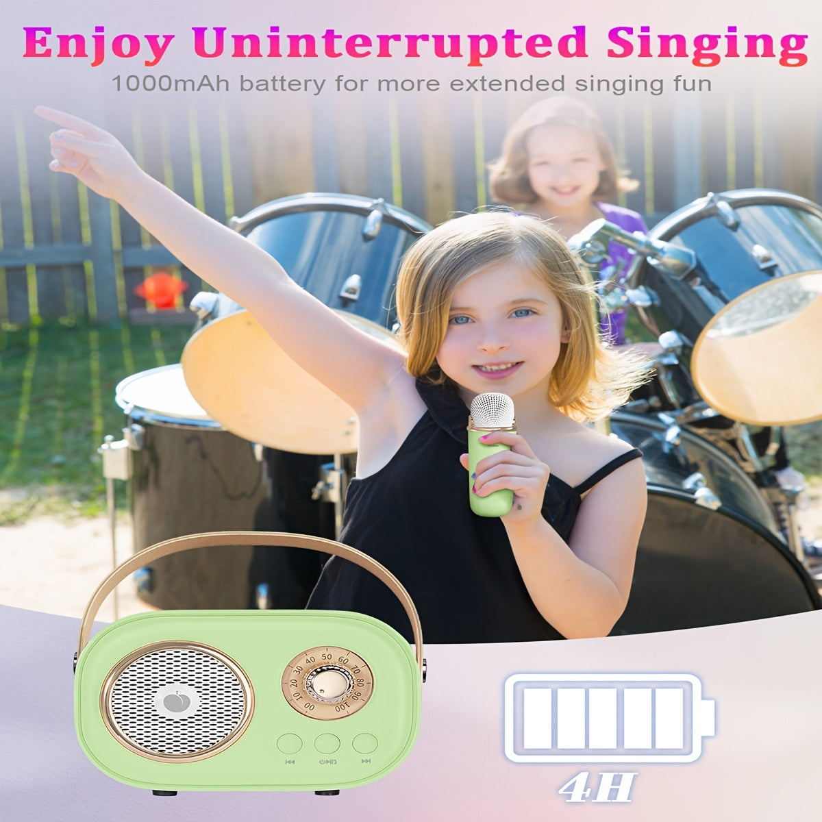 2 Wireless Microphone PRUNUS C20 Mini Karaoke Machine For Kids, Portable Wireless Speaker Retro Speaker Set With Enhanced Bass Stereo Sound For Home Party Birthday Toys For Girls Boys Gifts