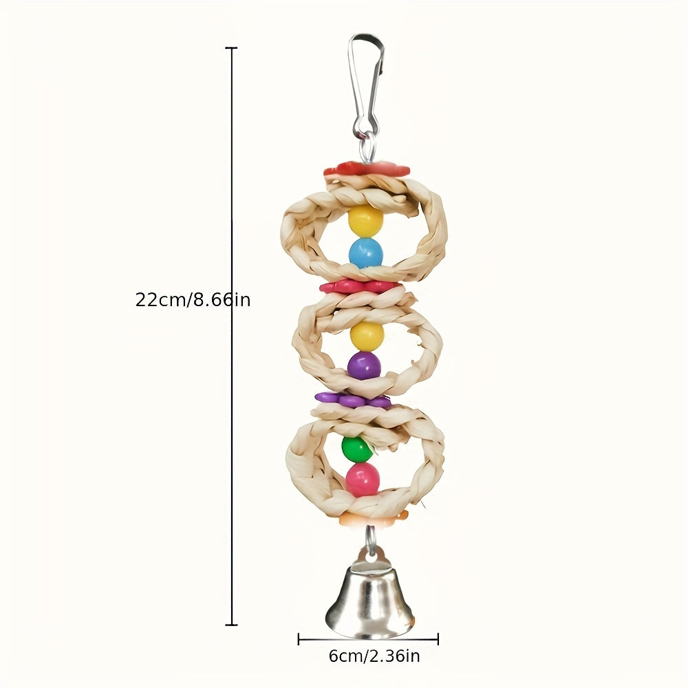 1pc Colorful Parrot Chew Toy Bell - Bird Toys - Durable Bird Cage Supplies with Beads and Sounding Bell for Parrot Entertainment and Exercise