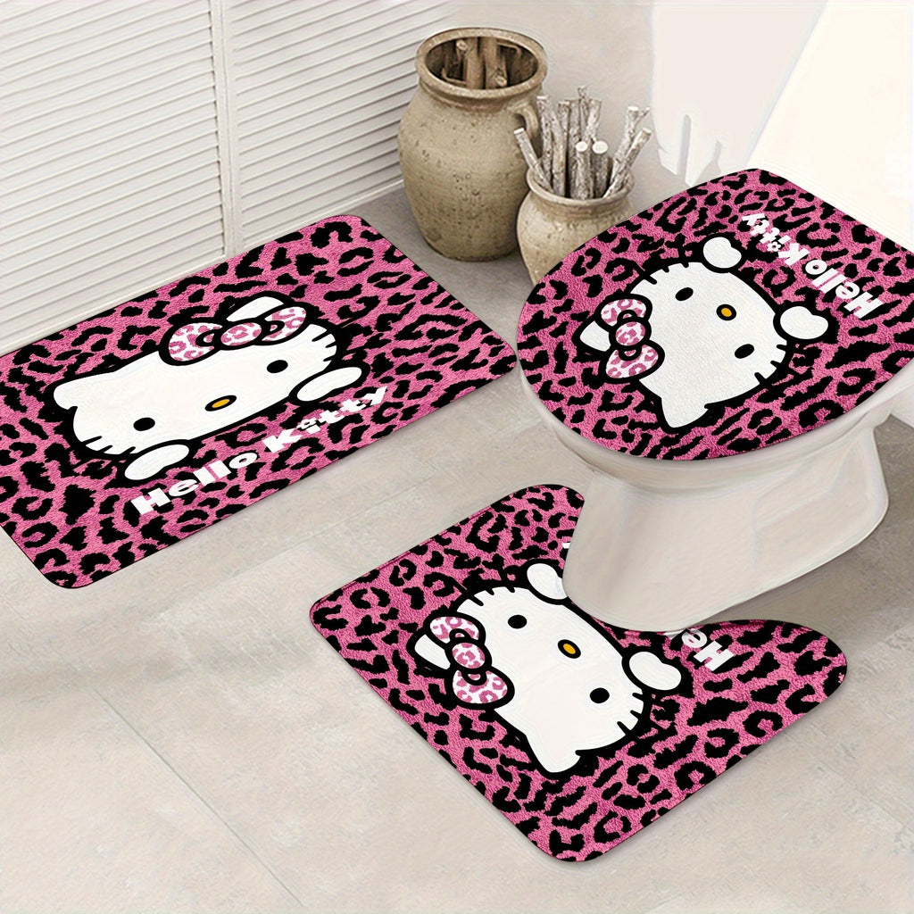 Sanrio Hello Kitty 1/3/4 Piece Shower Curtain Set with Grommet, Stain Resistant, Machine Washable, Knit Weave, All-Season Polyester Bathroom Decor with Shower Curtain and Rugs