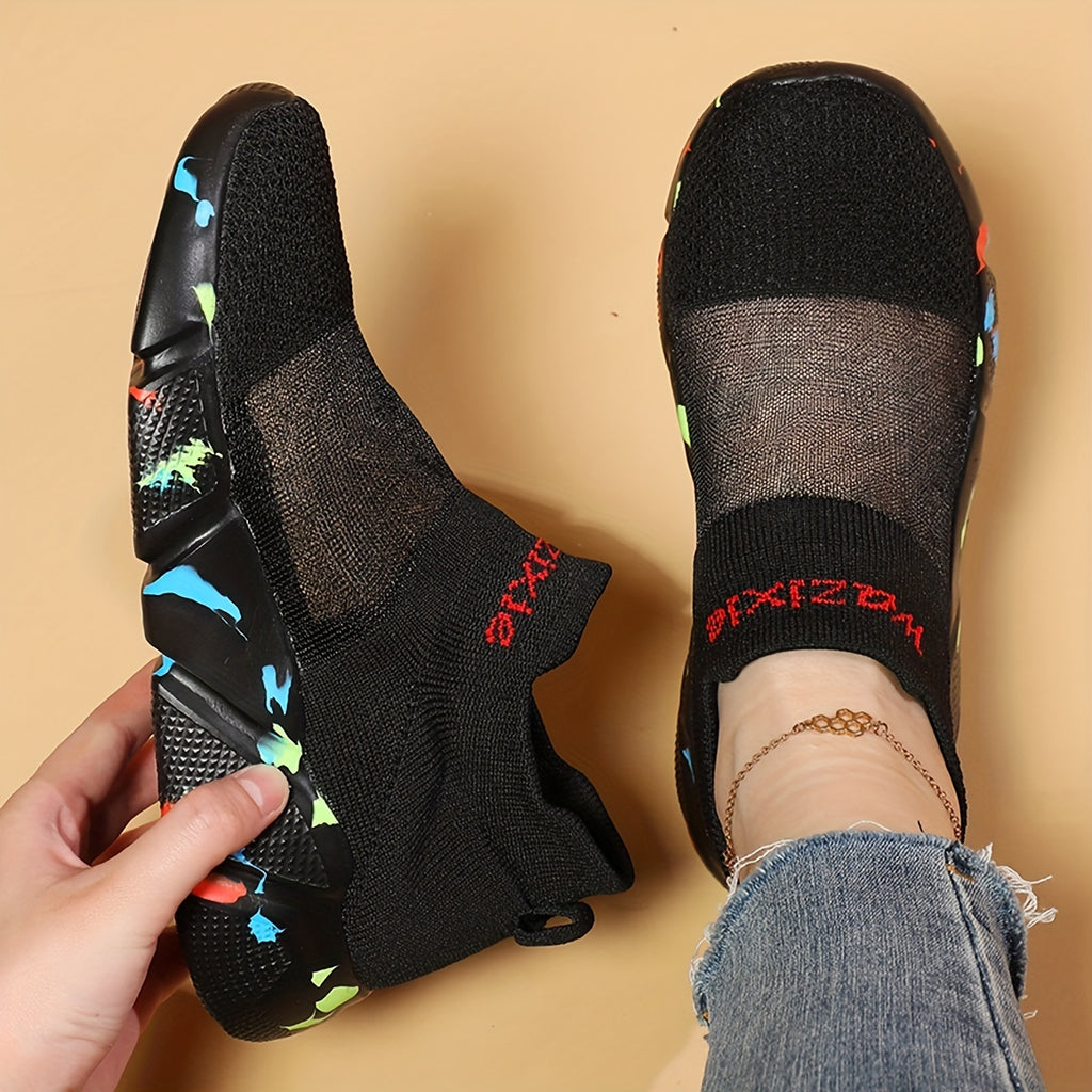 Women's Mesh Sports Shoes, Comfort Knit Low Top Running Shoes, Casual Breathable Walking Slip-On Shoes