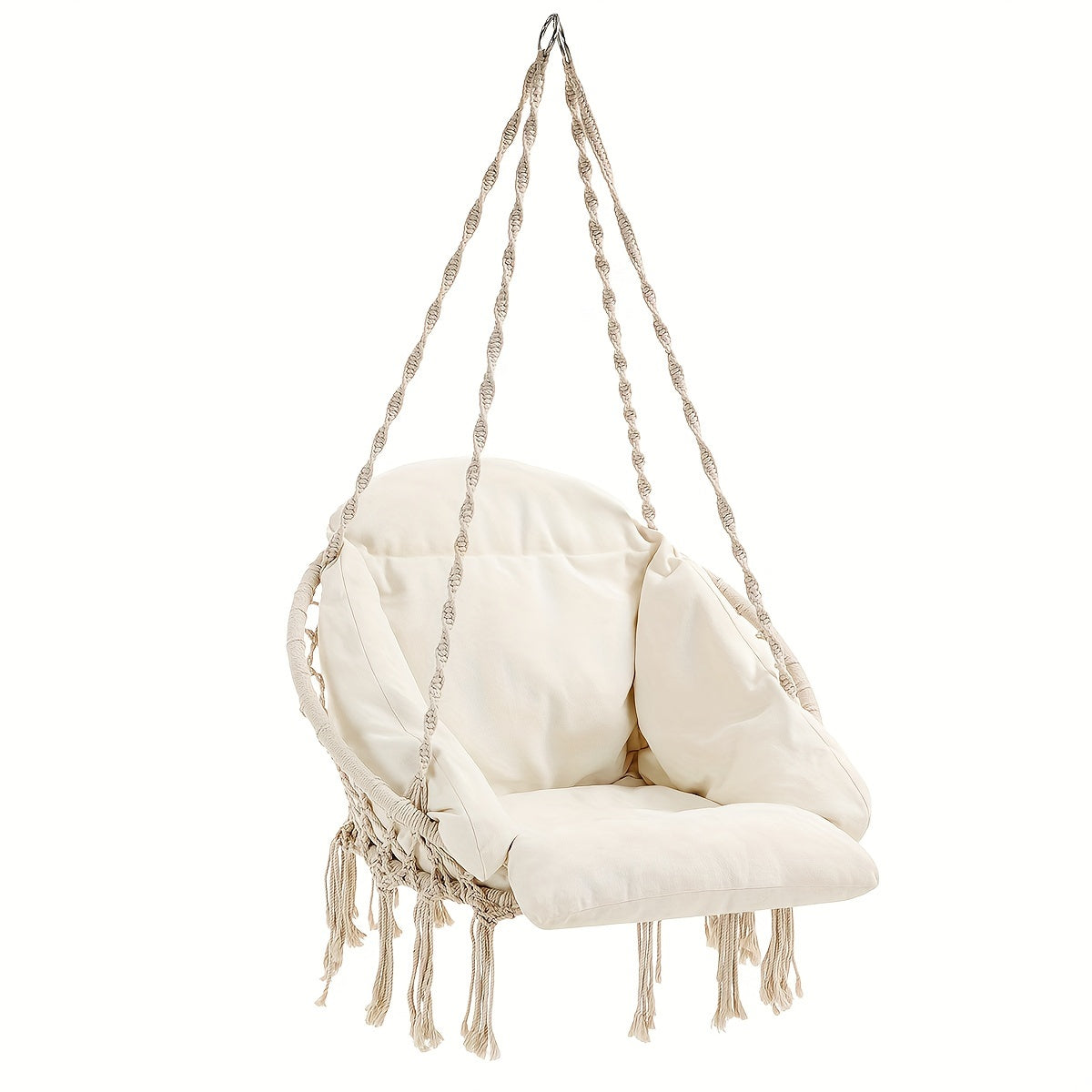 1pc Large & Thick Hanging Chair with Cushion, Boho Swing Chair for Bedroom, Patio, Balcony, Garden (Up to 264 lbs Capacity, Accessories Included)