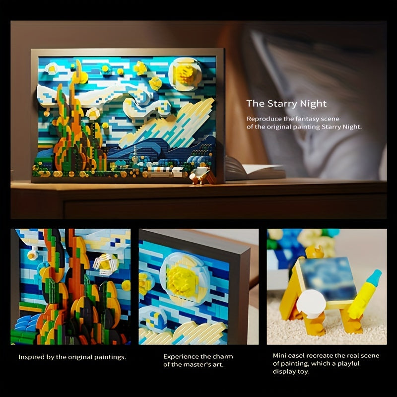 1731pcs 3D Starry Night Building Blocks Set for Adults - Reproductions Of Famous Paintings, ABS Material Toys,