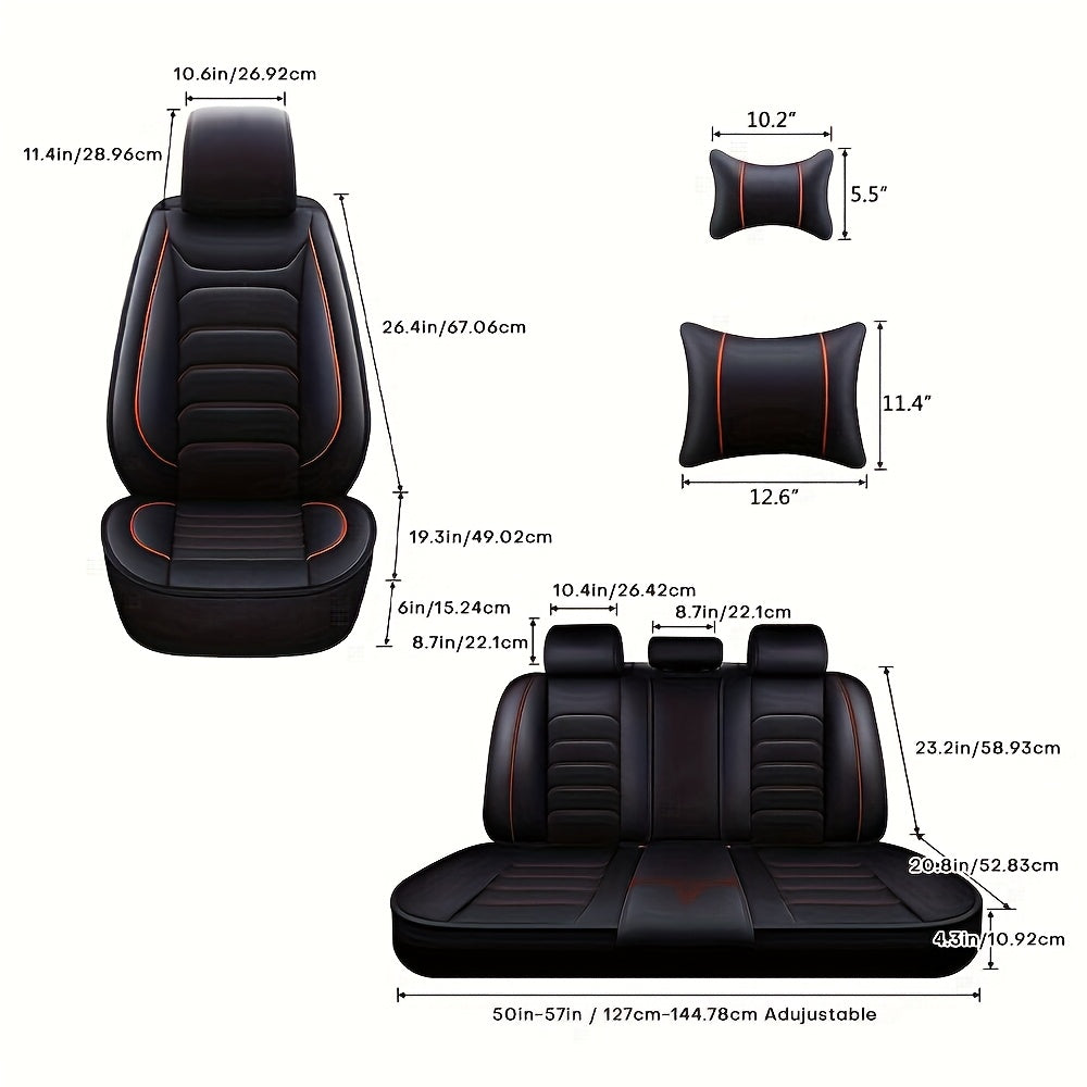5-Seat Full Set Faux Leather Car Seat Covers - Waterproof All-Weather Protection,