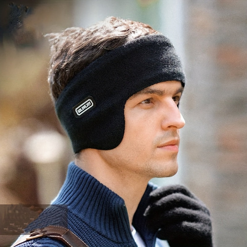 Men'S Boho Style Winter Ski Earmuffs, Outdoor Sports Cycling Windproof, Double Warm Headmuffs, Polyester Knit Fabric