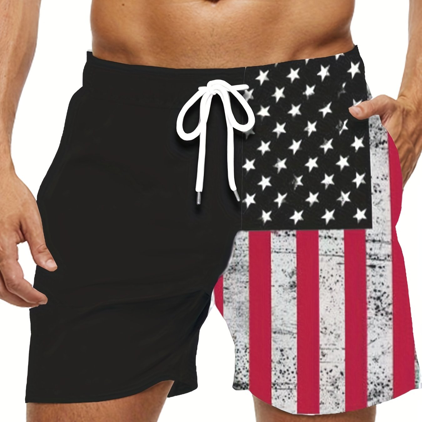 Men's Plus Size "American Flag" Graphic Shorts Beach Pants Holiday Shorts, Elastic Drawstring Sports Short Pants