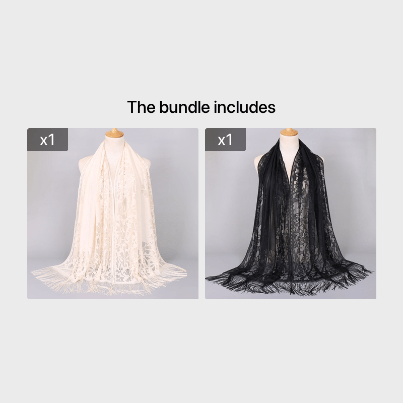 Ladies Women's Floral Lace Scarf Shawl With Tassels, Soft Mesh Fringe Wraps Bridal Shawl For Wedding Evening Party Dresses