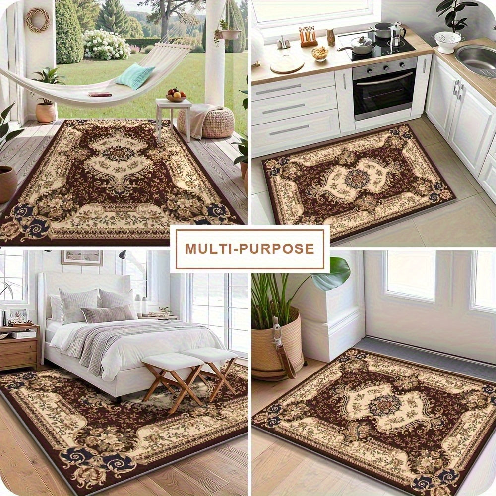 Luxury Velvet Area Mat, 850g/sqm Machine-Washable Geometric Pattern Mat, Lightweight Durable Indoor Mat for Living Room, Bedroom, Study, Modern Minimalist Design with Brown/Beige/Blue/Red/Black/White, Rugs for Living Room, Be