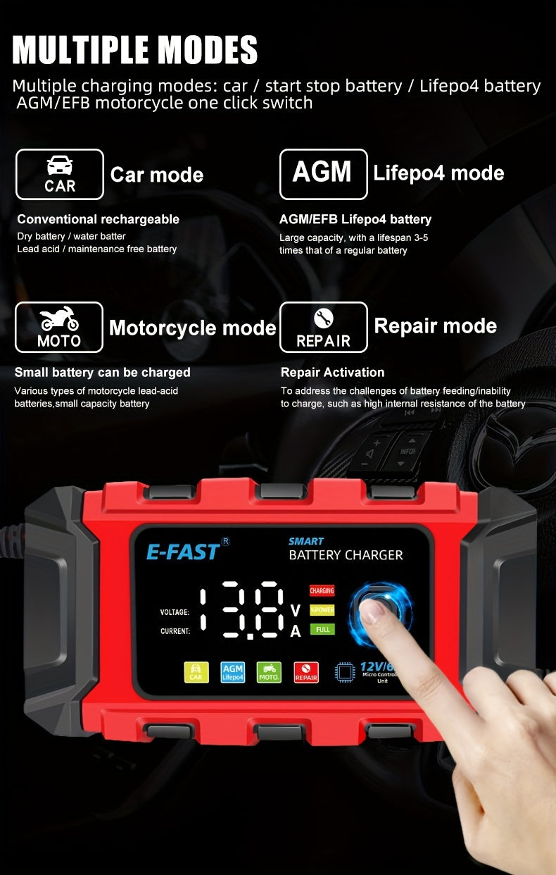 12V 6A Intelligent Car Battery Charger - Advanced Automotive Battery Maintaine