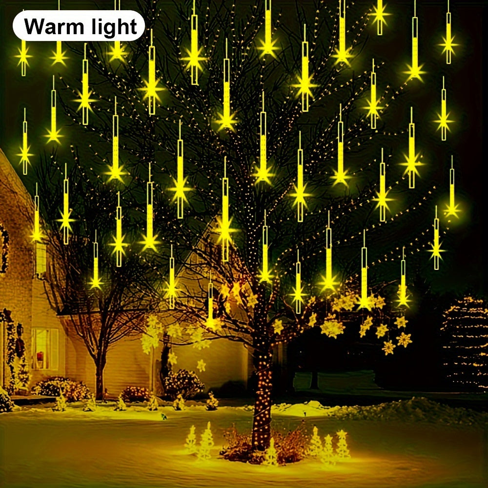 1 Pack Meteor Shower Rain String Lights - Drop Icicle Snow Falling Raindrop Cascading Lights For Garden Wedding Party Christmas, Thanksgiving And Halloween Decorations, Solar Outdoor String Lights