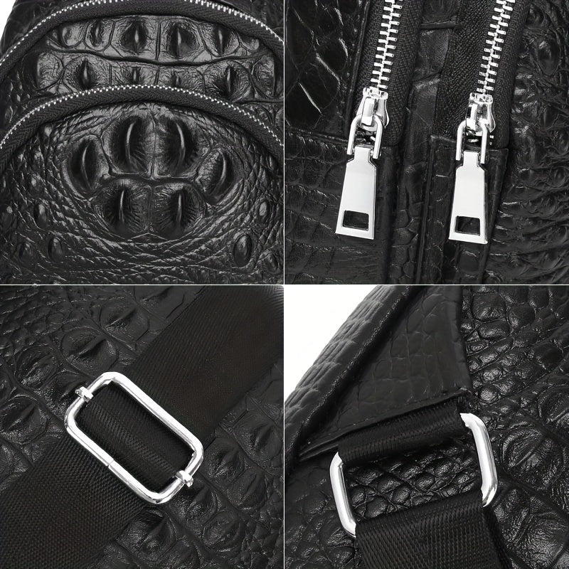 SCHLATUM Men and Women's Genuine Leather Crocodile Pattern Crossbody Bag - Large Capacity, Multifunctional for Travel, Sports & Camping