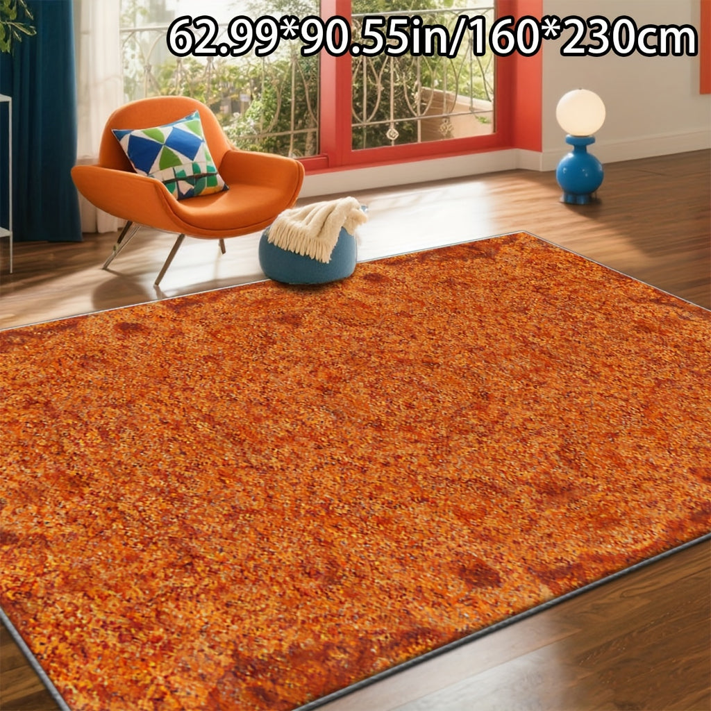 Large Rectangular Mat - Soft Plush Imitation Cashmere Texture, Rust Orange & Brown, Machine Washable with Rubber Backing, Easy to Clean, Durable Floor Mat for Bedroom, Living Room, Dining, Study - Luxury Home Decor Mat, Indoo