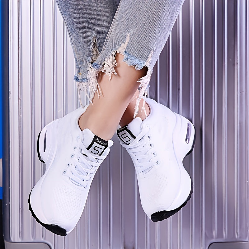 SOSENFER Women's Low-Top Sneakers with Lift - Summer Breathable Height-Enhancing, Round Toe Casual Athletic Wear, Sole & Fabric Upper (/Solid Colors Available) - for Dresses, Skirts, Short Pants