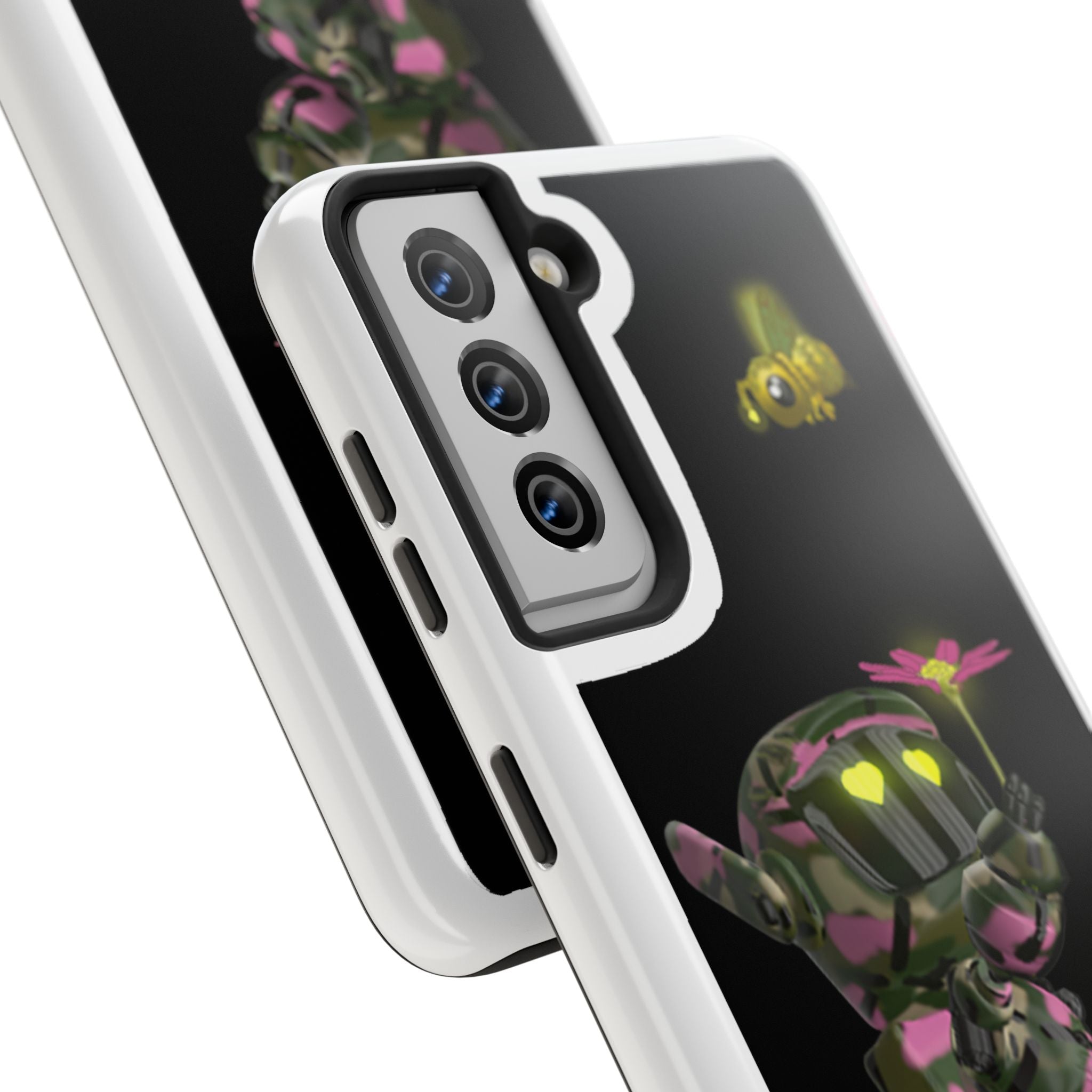 Phone Case — Cute Camouflage Robot Gurl with Flower & Bee Protective Tough Case
