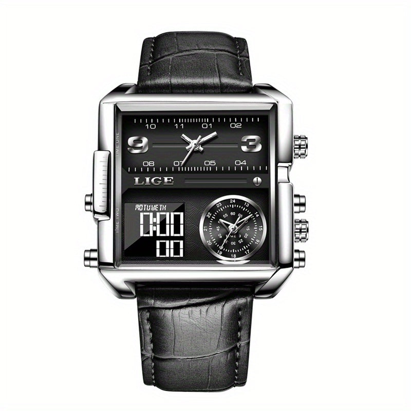 LIGE Fashion Men's Sports Square Analog Big Quartz Watch, Ideal Choice For Gifts