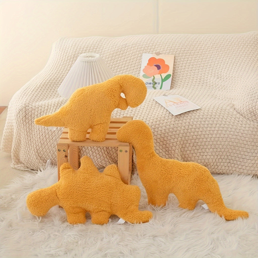 5pcs Realistic Dinosaur Shaped Chicken Block Plush Dolls - Soft Polyester Stuffed Toys with Fun Fried Chicken Block Design - Perfect Gifts for Boys and Girls