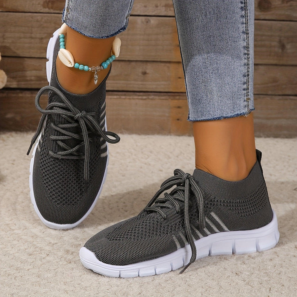 Women's Knitted Sports Shoes, Breathable & Lightweight Low Top Running Sneakers, Casual Outdoor Gym Jogging Trainers Plus Size