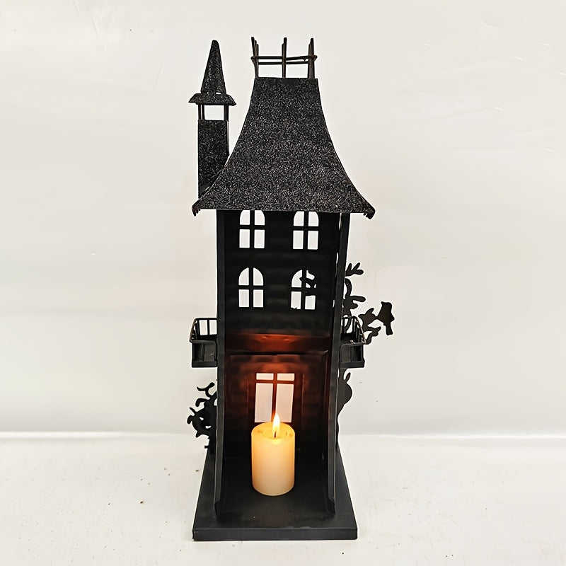 A Two-Tiered Pumpkin Spire Candelabra for a Haunted House, Perfect for Creating a Halloween Atmosphere. This Creative Candelabra Decoration Makes a Great Gift for Festive Occasions And Home Decor (Candles And Glass Not Includ